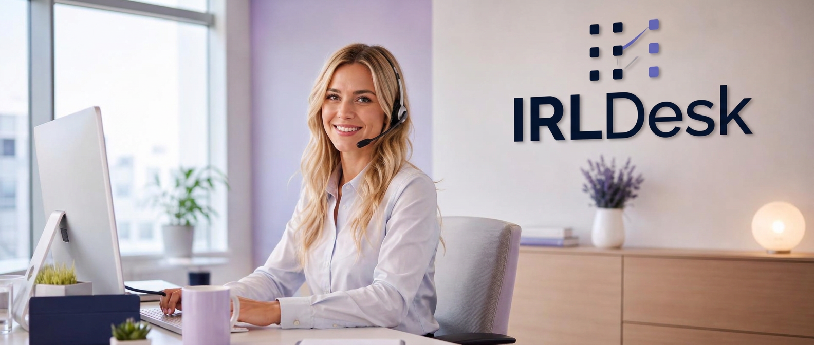 IRL Desk account manager in the IRL Desk office supporting a B2B marketing team